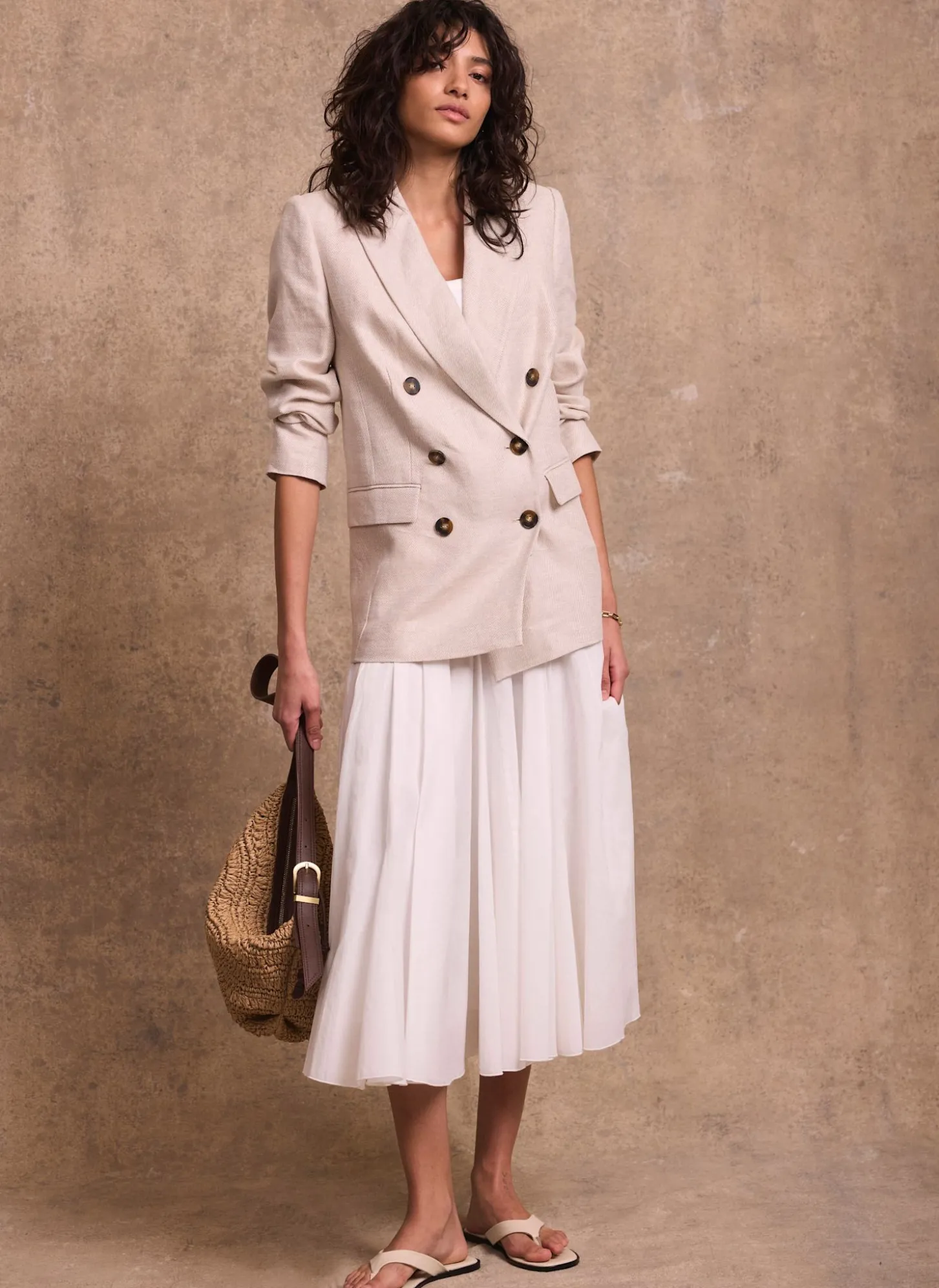 Neutral Linen Double Breasted Blazer