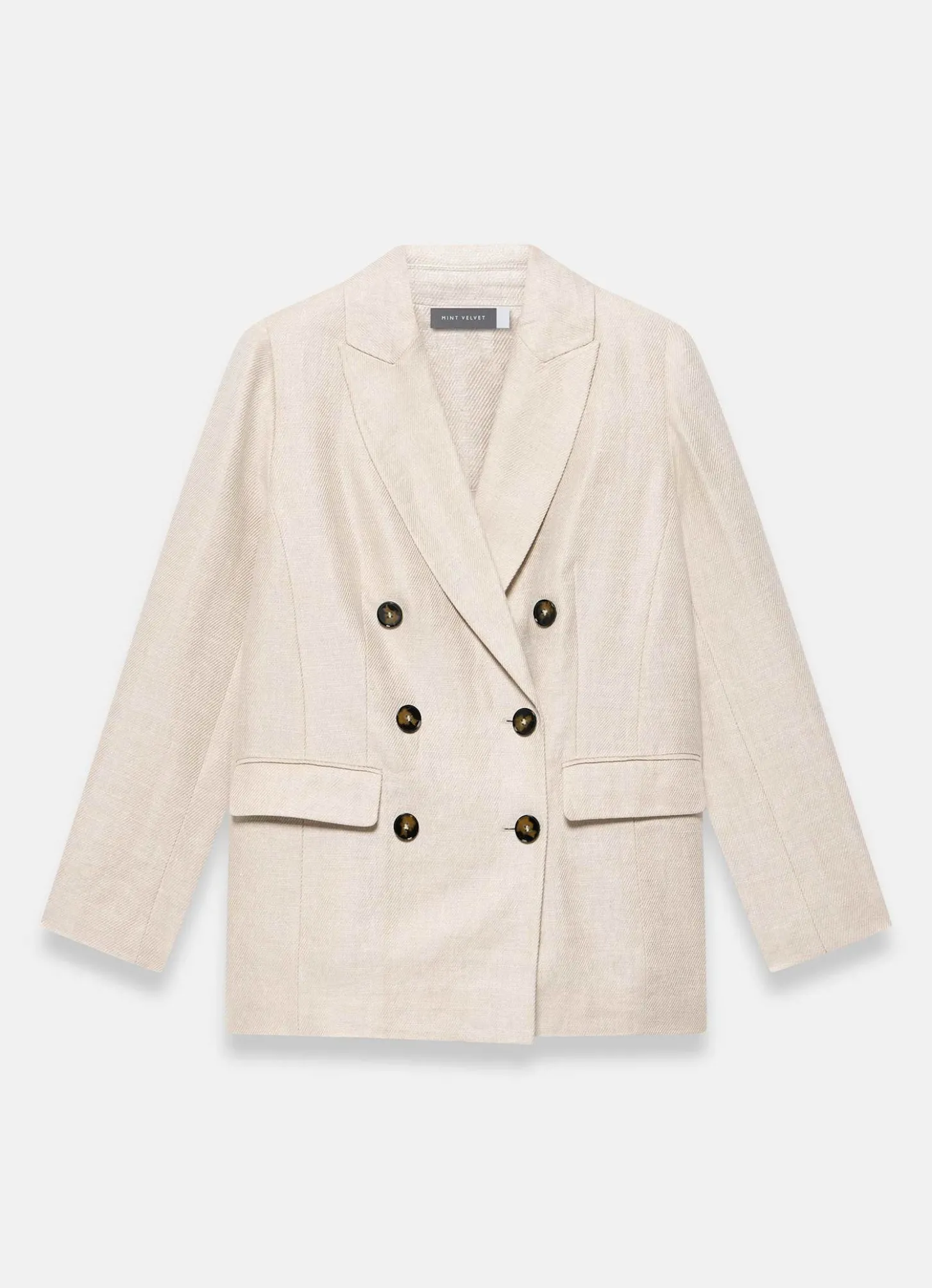 Neutral Linen Double Breasted Blazer