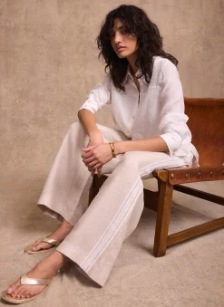 Neutral Linen Side Stripe Trousers