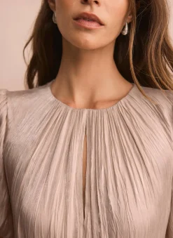 Neutral Metallic Ruffle Maxi Dress