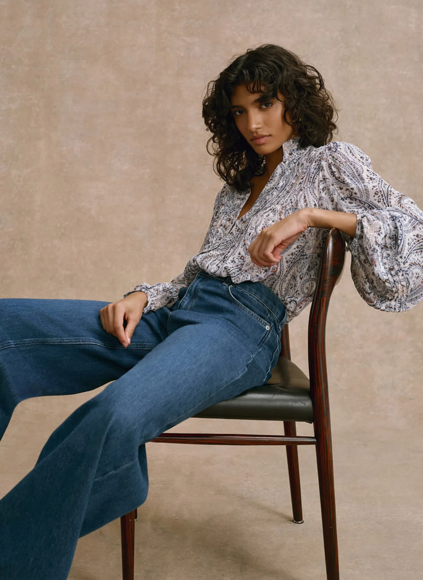 Neutral Paisley Print Blouse