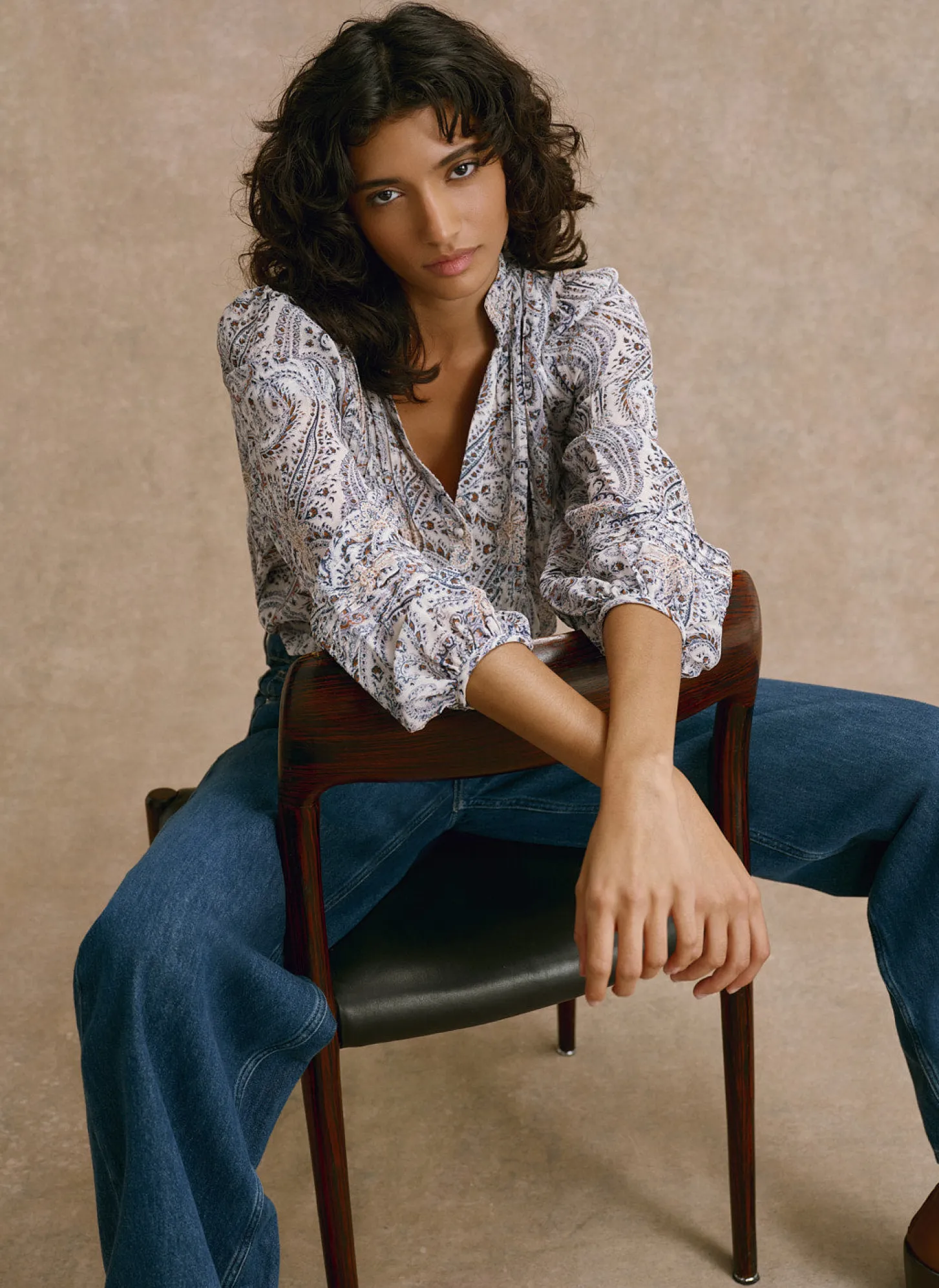 Neutral Paisley Print Blouse