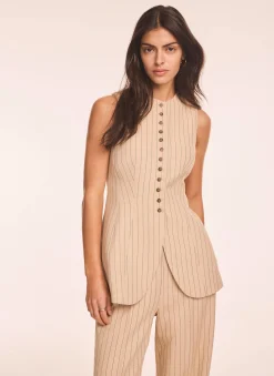 Neutral Pinstripe Longline Waistcoat