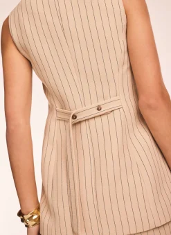 Neutral Pinstripe Longline Waistcoat