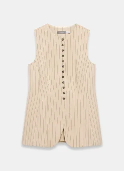 Neutral Pinstripe Longline Waistcoat