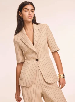 Neutral Pinstripe Short Sleeve Blazer