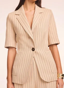 Neutral Pinstripe Short Sleeve Blazer