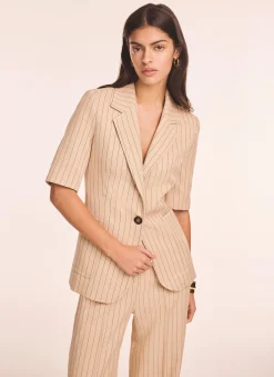 Neutral Pinstripe Short Sleeve Blazer