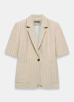 Neutral Pinstripe Short Sleeve Blazer