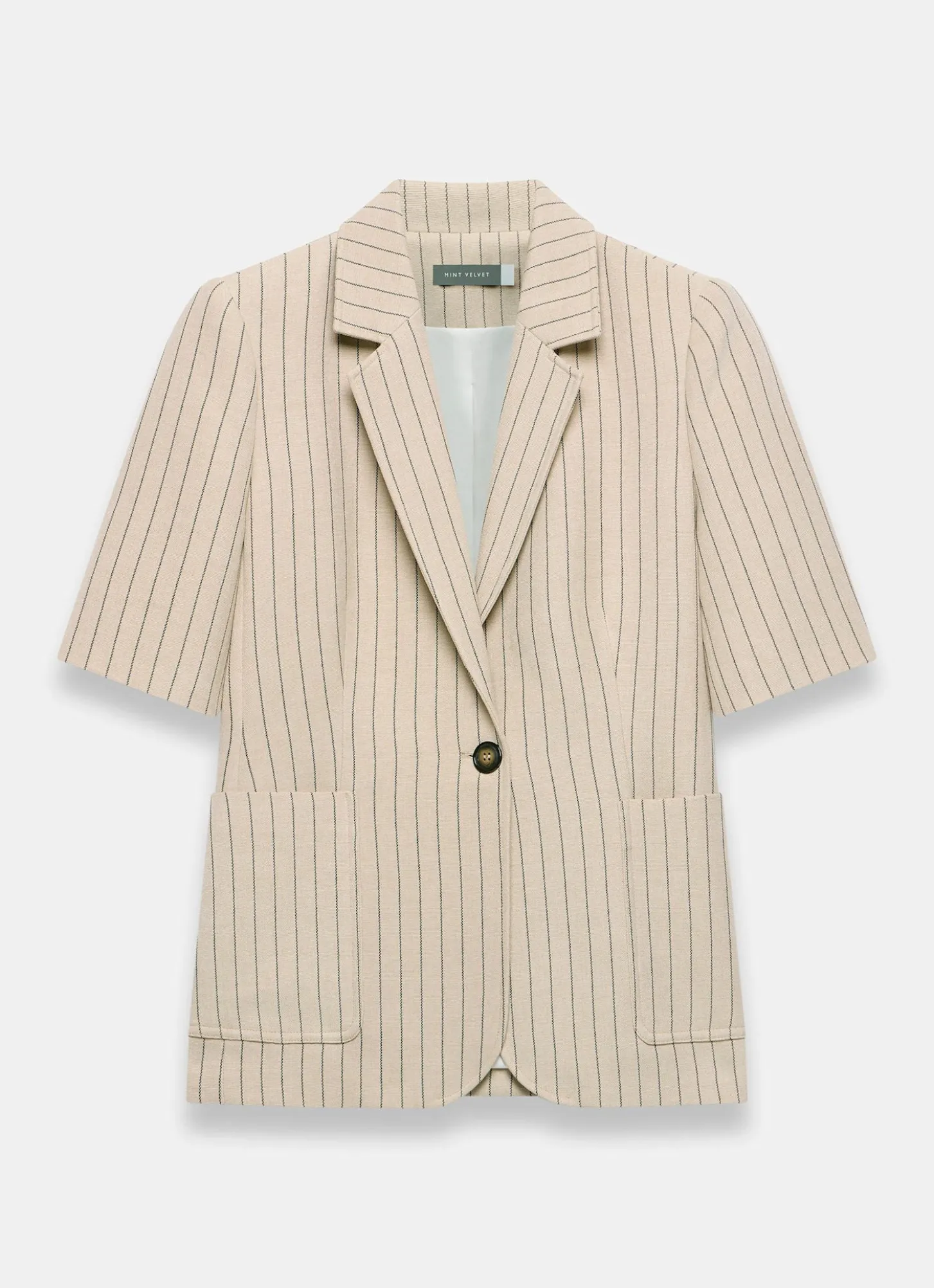 Neutral Pinstripe Short Sleeve Blazer