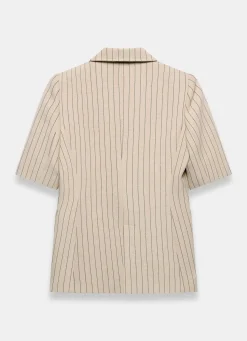 Neutral Pinstripe Short Sleeve Blazer