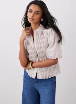 Neutral Puff Sleeve Smock Shirt