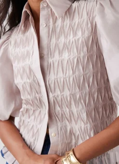 Neutral Puff Sleeve Smock Shirt