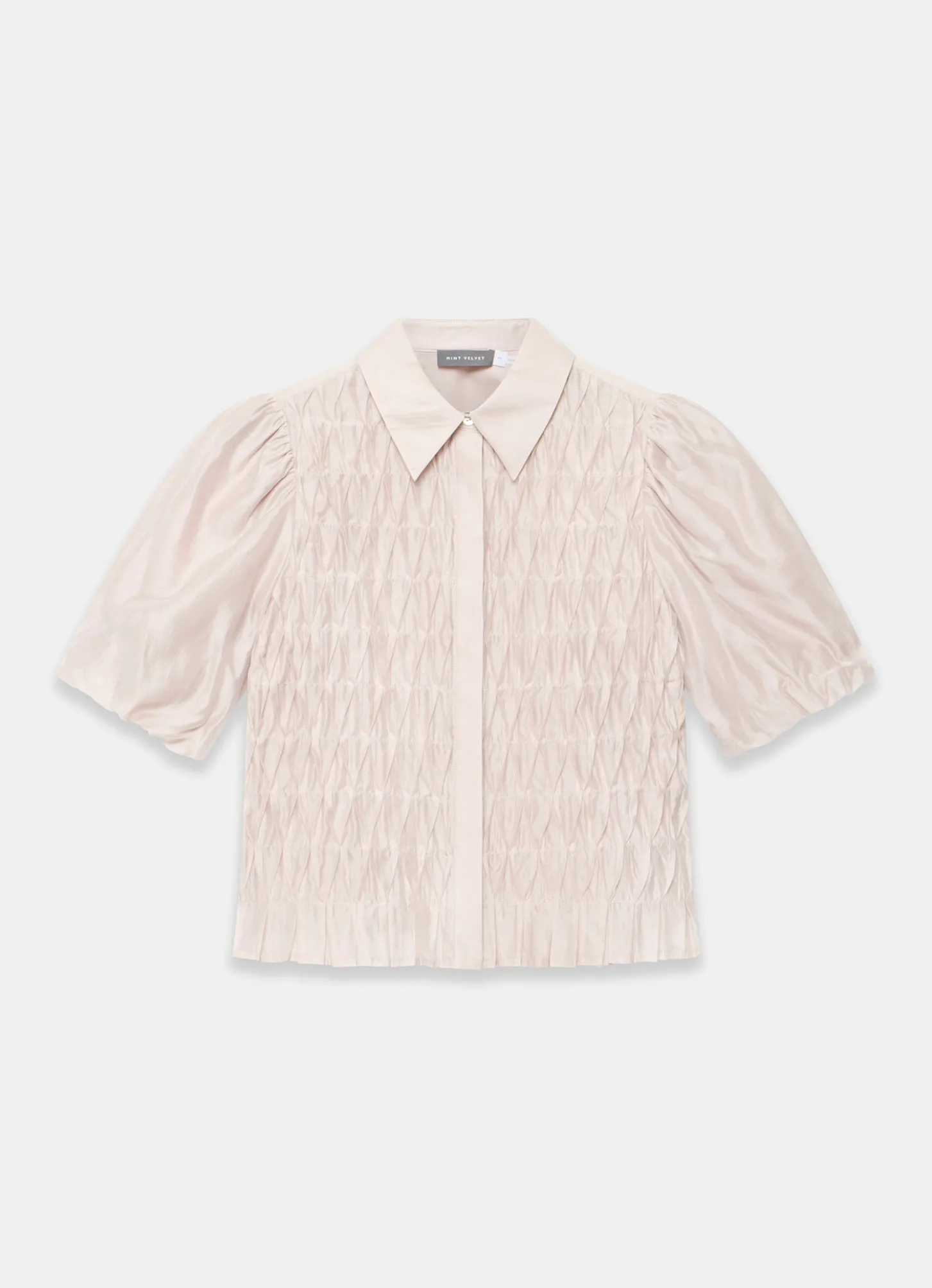 Neutral Puff Sleeve Smock Shirt