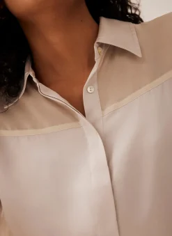 Neutral Satin Long Sleeve Shirt