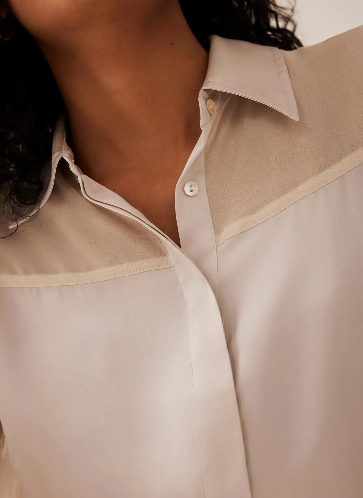 Neutral Satin Long Sleeve Shirt