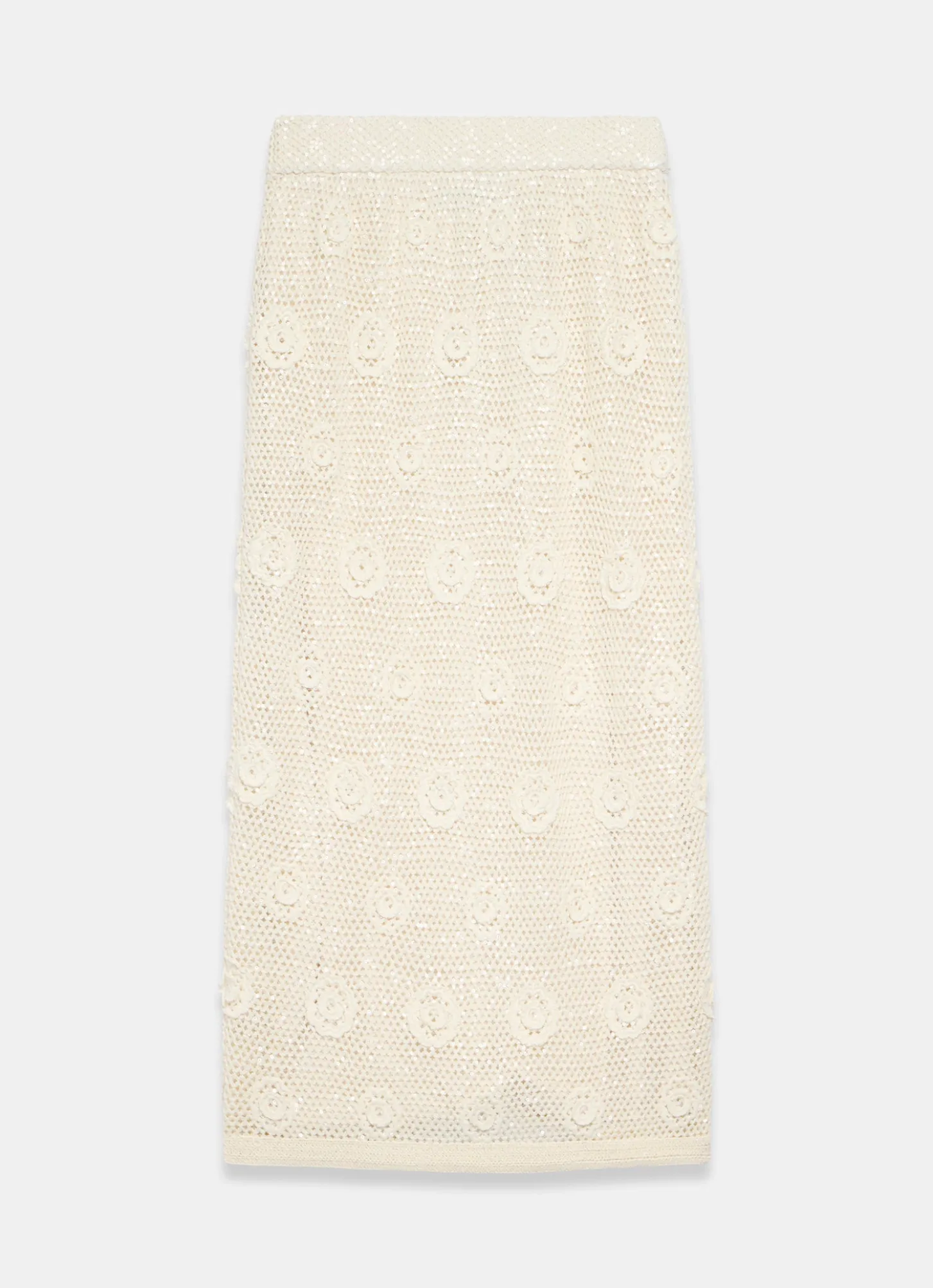 Neutral Sequin Floral Crochet Midi Skirt