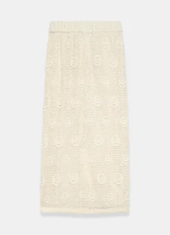 Neutral Sequin Floral Crochet Midi Skirt