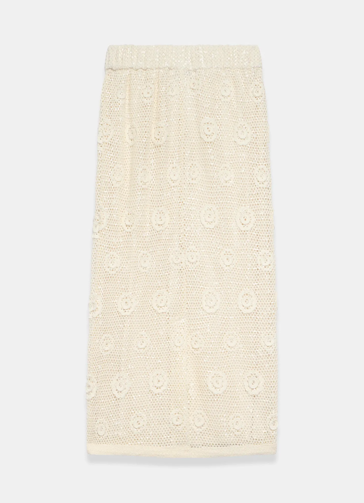 Neutral Sequin Floral Crochet Midi Skirt