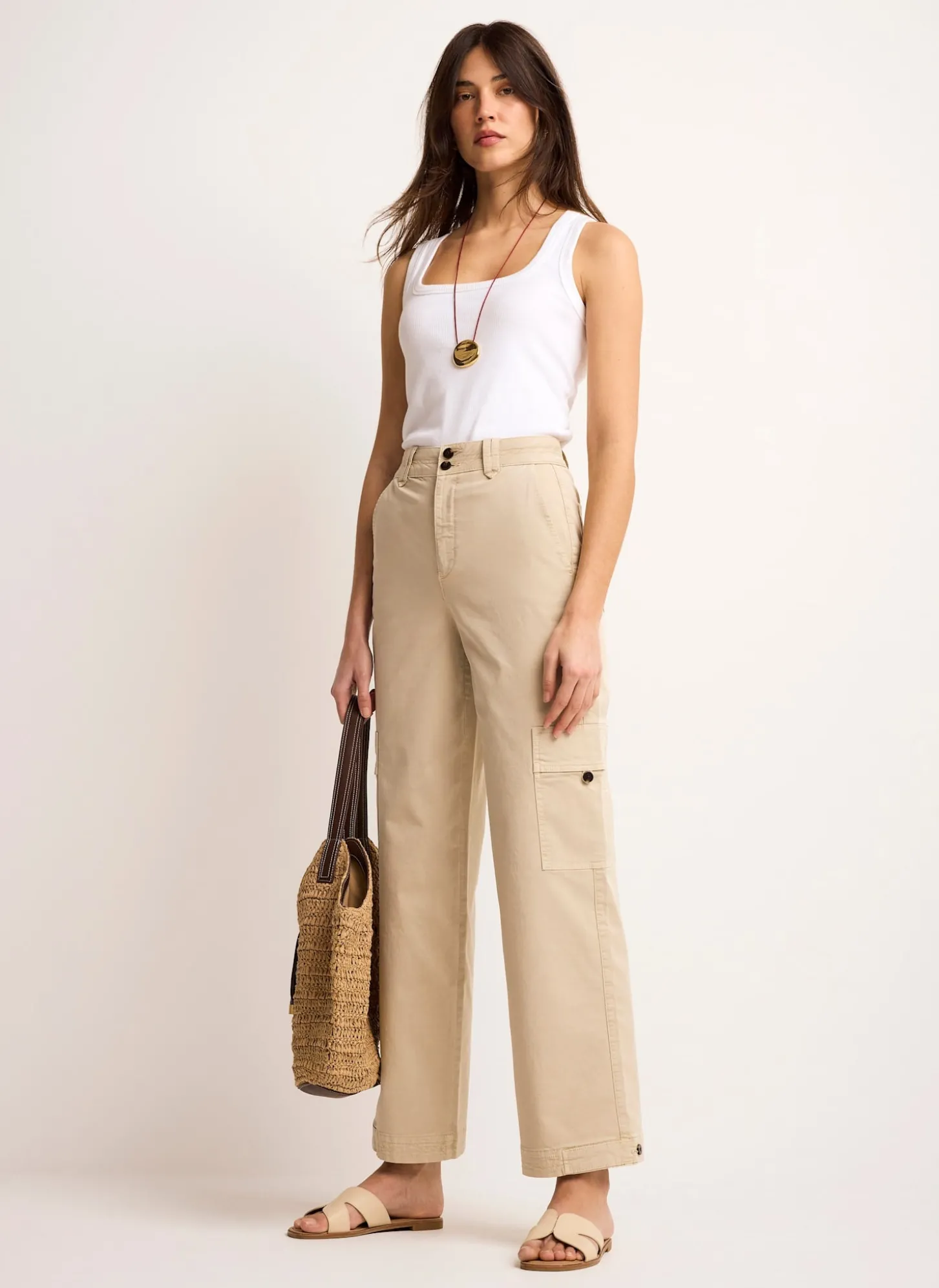 Neutral Straight Utility Chino Trousers