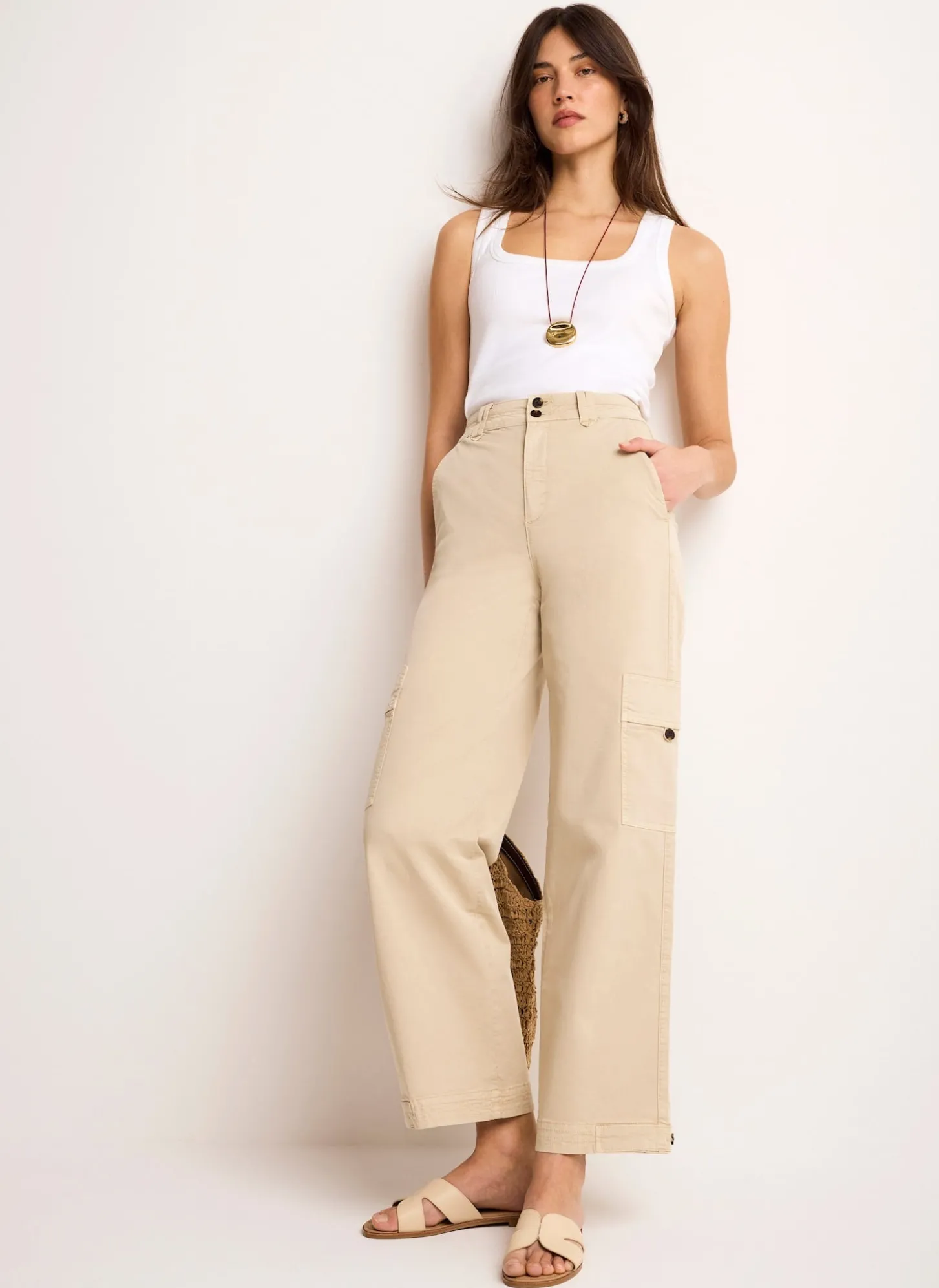 Neutral Straight Utility Chino Trousers