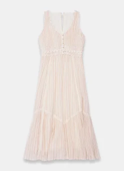Neutral Striped Cotton Midi Dress