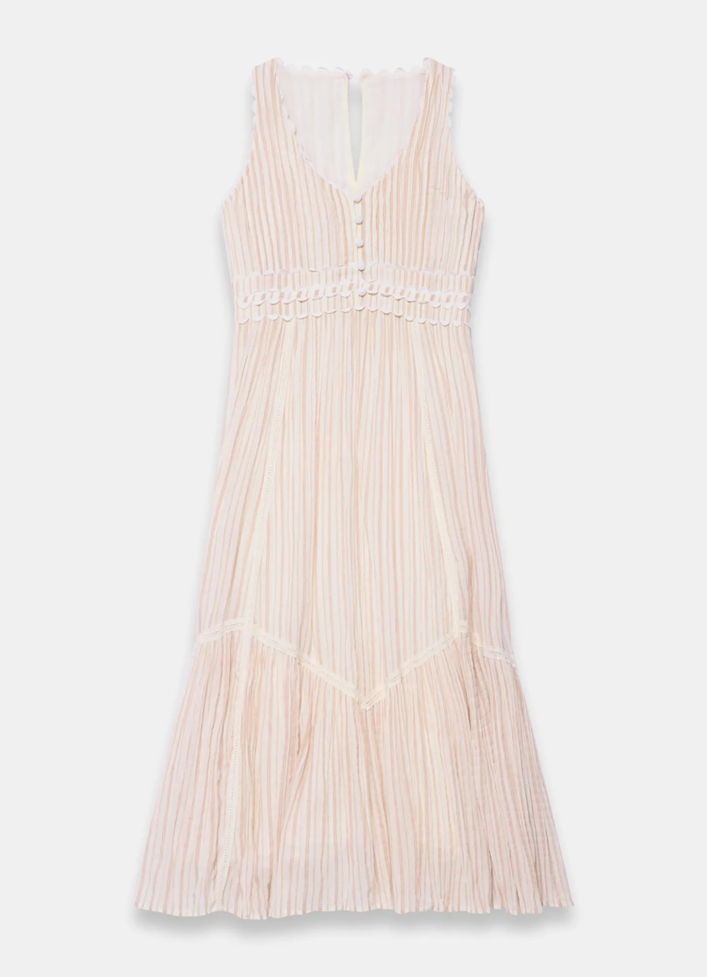 Neutral Striped Cotton Midi Dress