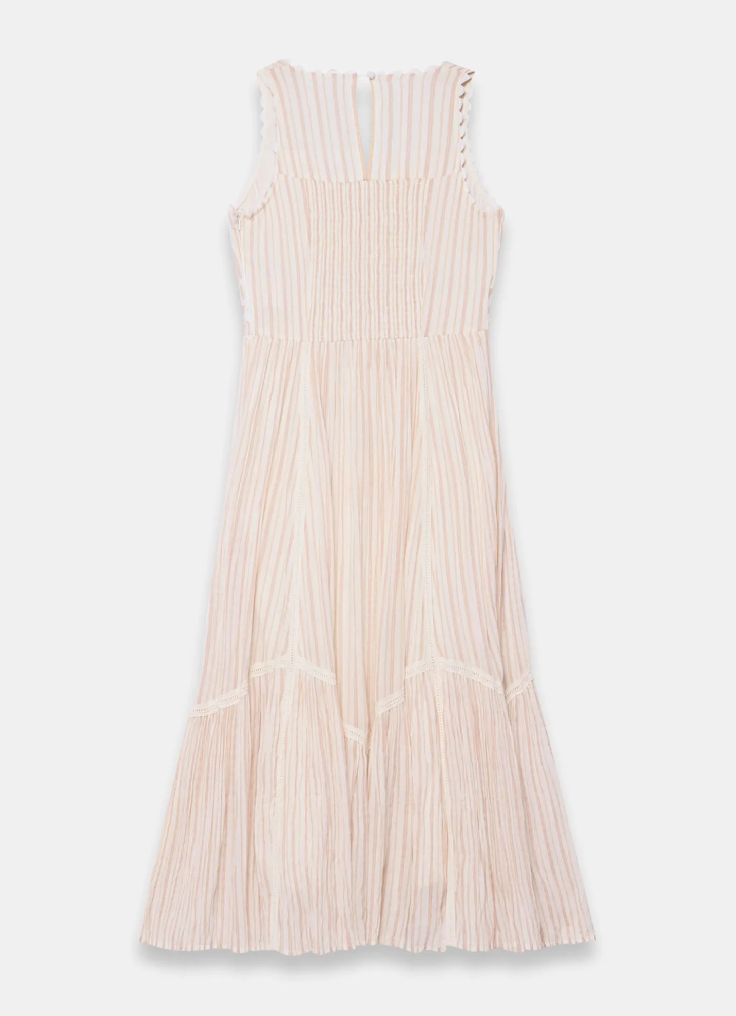 Neutral Striped Cotton Midi Dress