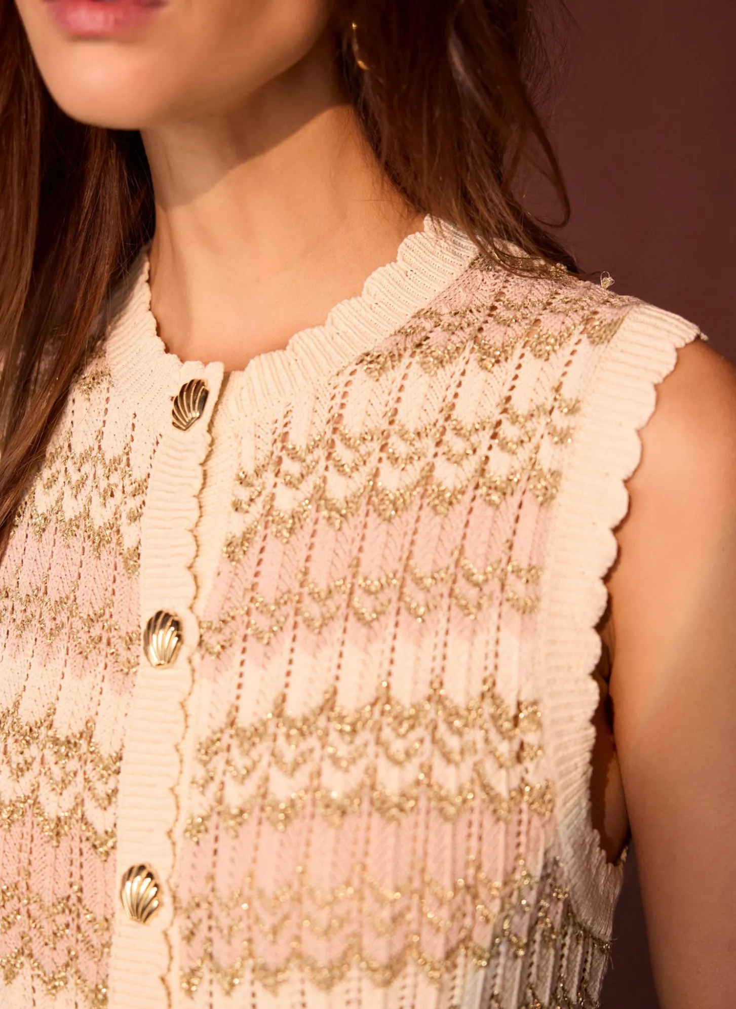 Neutral Striped Crochet Waistcoat