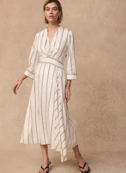 Neutral Striped Midi Dress