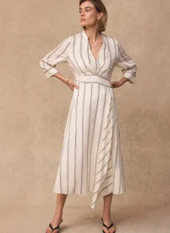 Neutral Striped Midi Dress