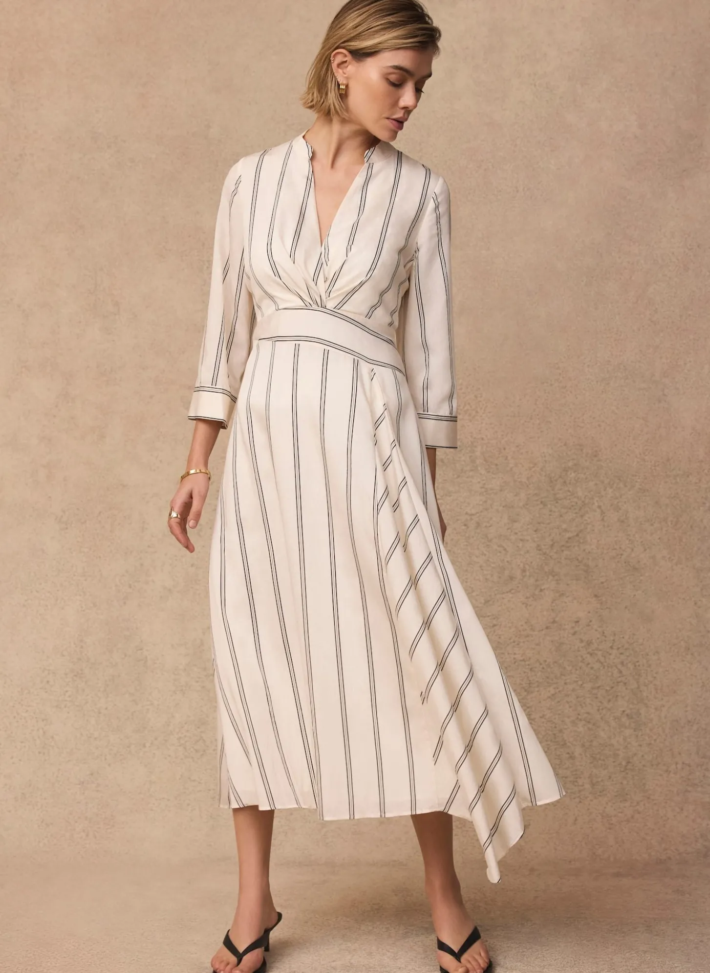 Neutral Striped Midi Dress