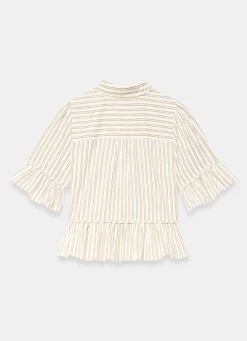 Neutral Striped Ruffle Trim Shirt