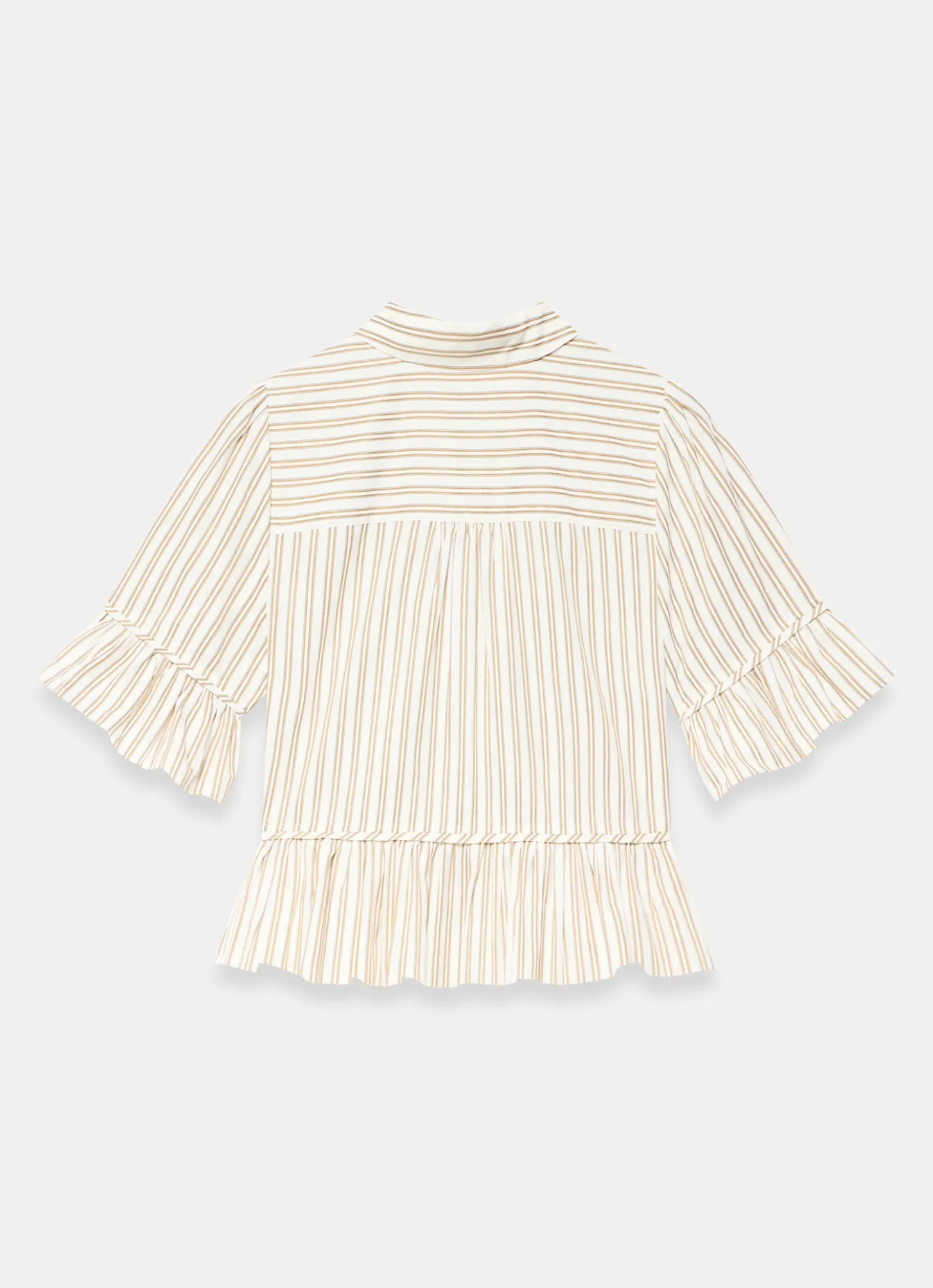 Neutral Striped Ruffle Trim Shirt