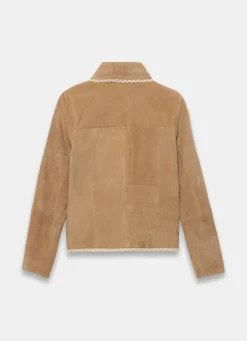 Neutral Suede Crochet Trim Jacket