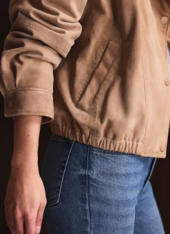 Neutral Suede Cropped Pilot Bomber Jacket