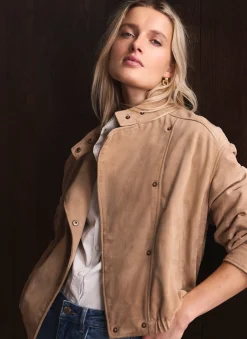 Neutral Suede Cropped Pilot Bomber Jacket