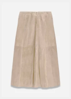 Neutral Suede Godet Midi Skirt