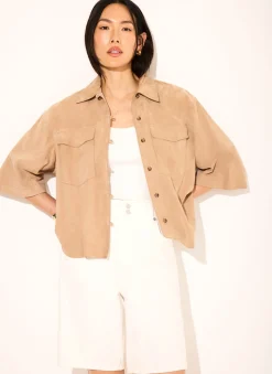 Neutral Suede Oversized Shirt