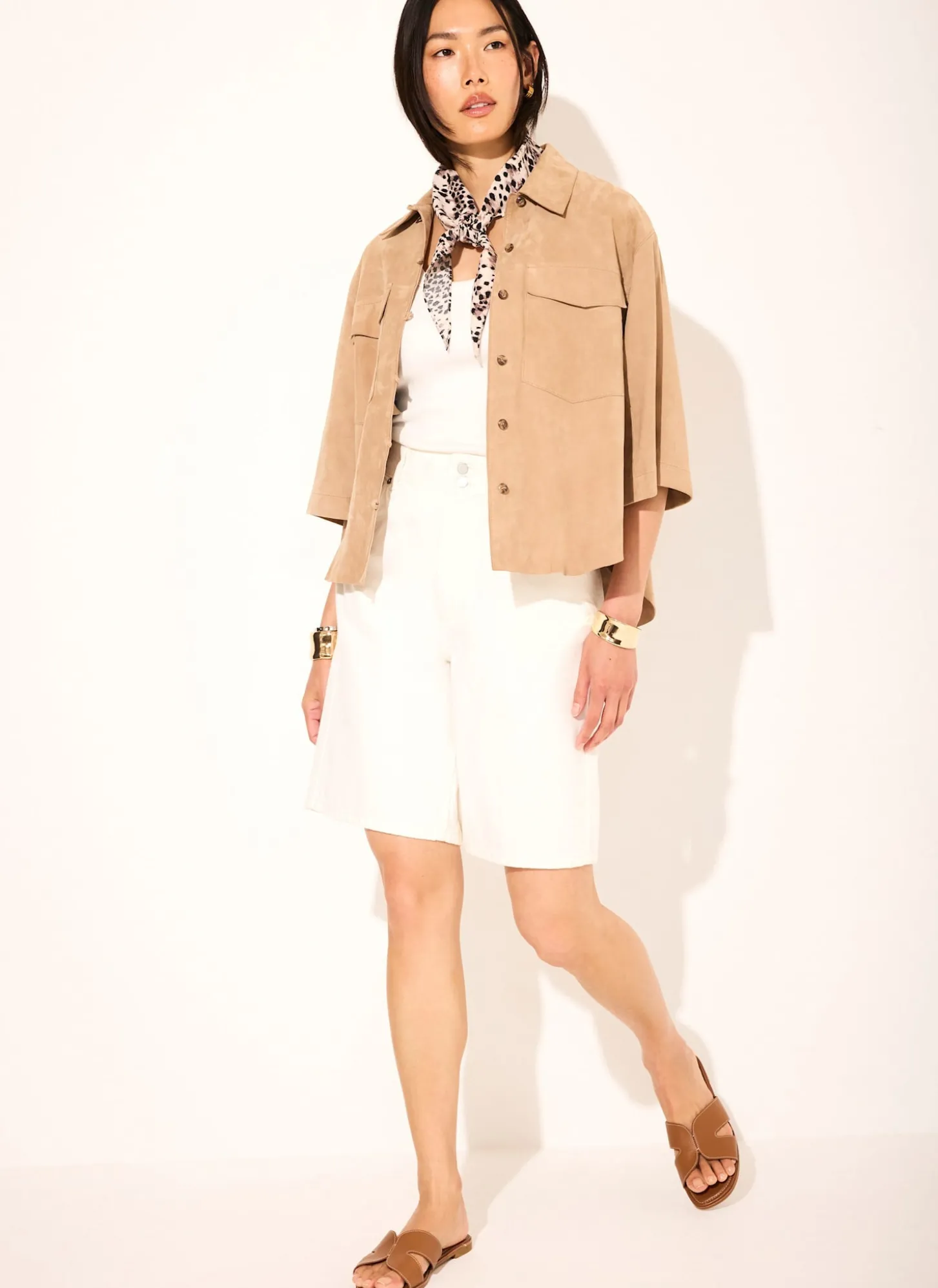 Neutral Suede Oversized Shirt
