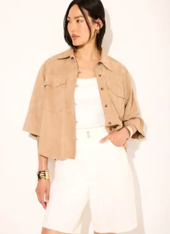 Neutral Suede Oversized Shirt