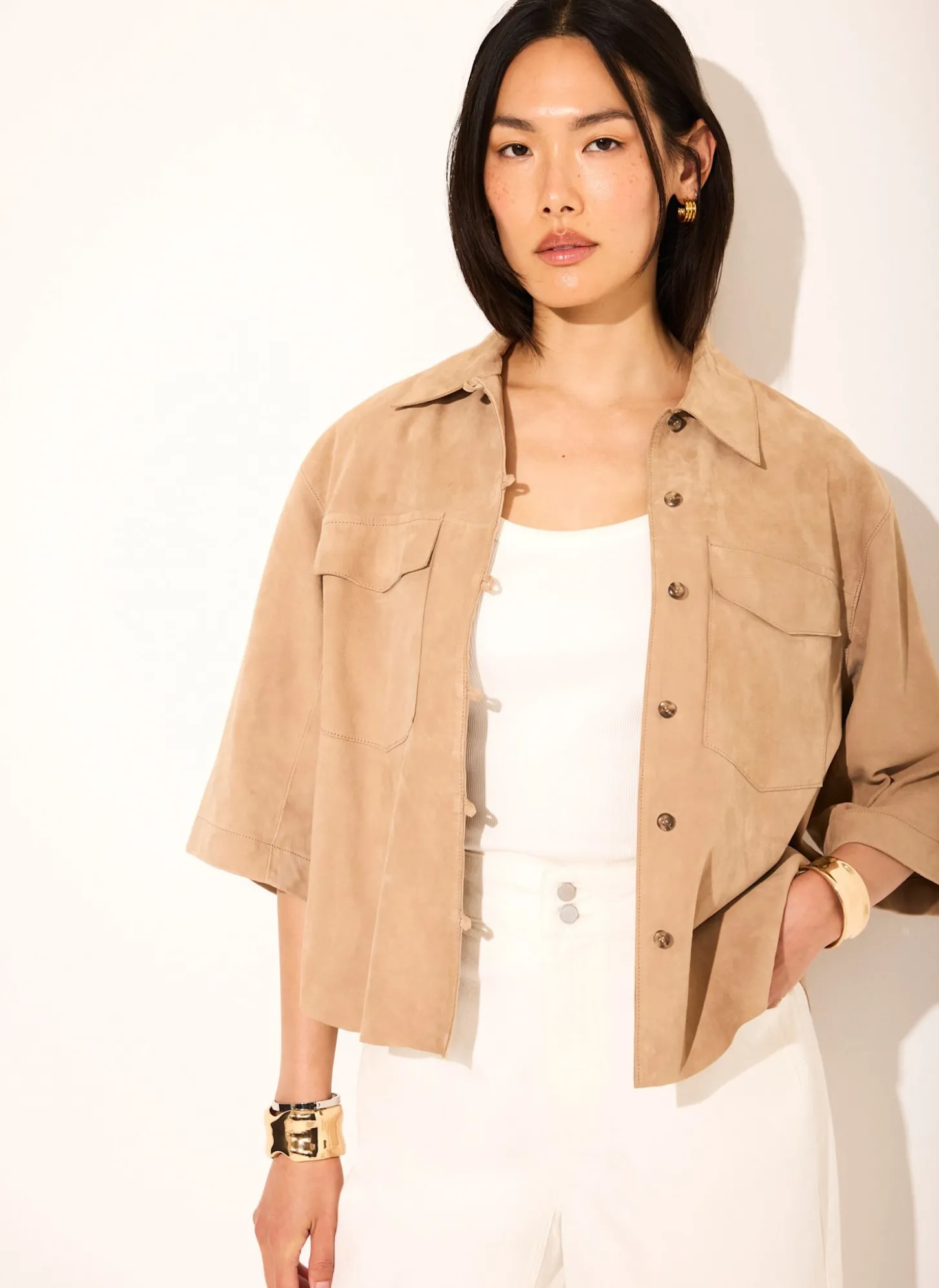 Neutral Suede Oversized Shirt