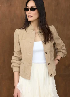 Neutral Suede Puff Sleeve Jacket