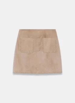 Neutral Suede Stitch Mini Skirt