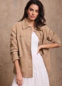 Neutral Suede Stitch Shacket