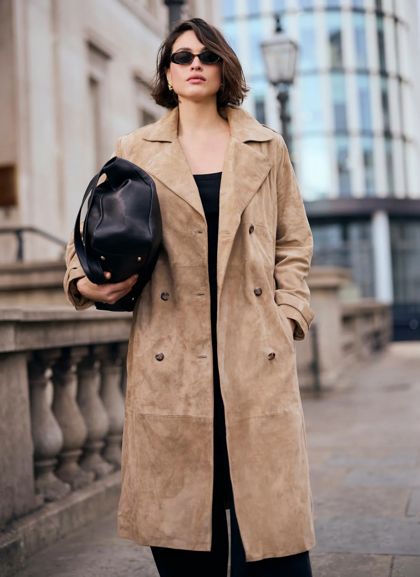 Neutral Suede Trench Coat