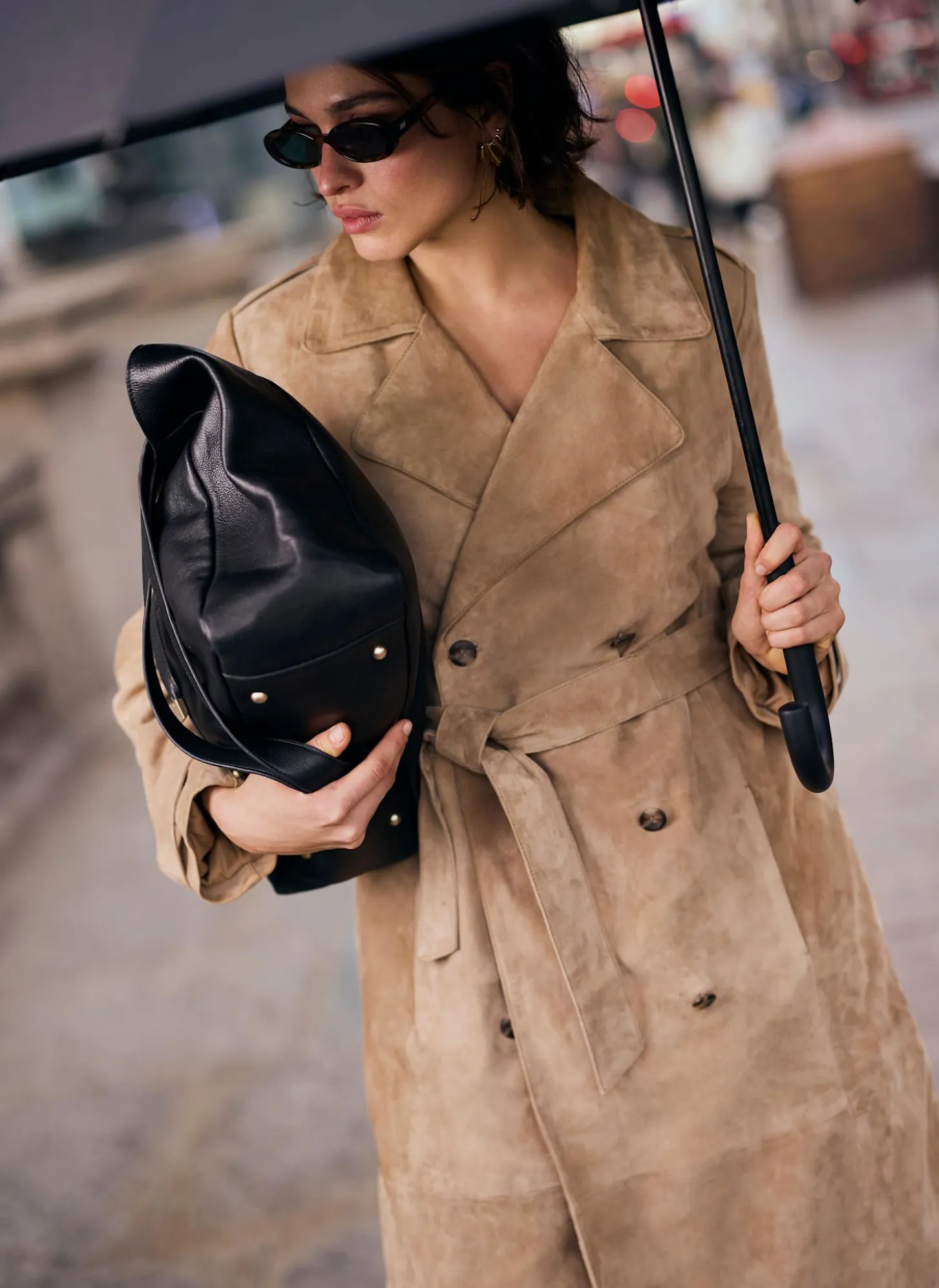 Neutral Suede Trench Coat