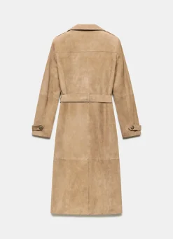 Neutral Suede Trench Coat