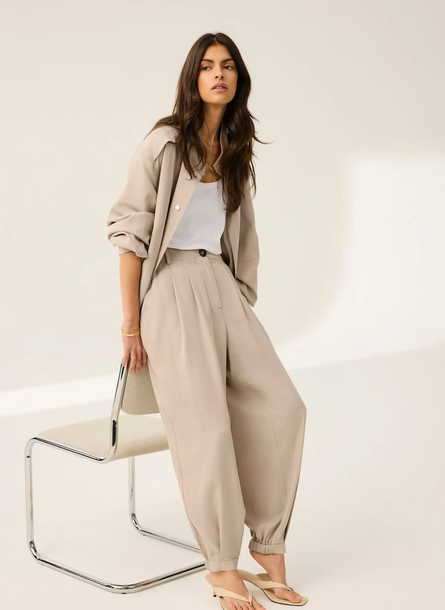 Neutral Tapered Balloon Trousers
