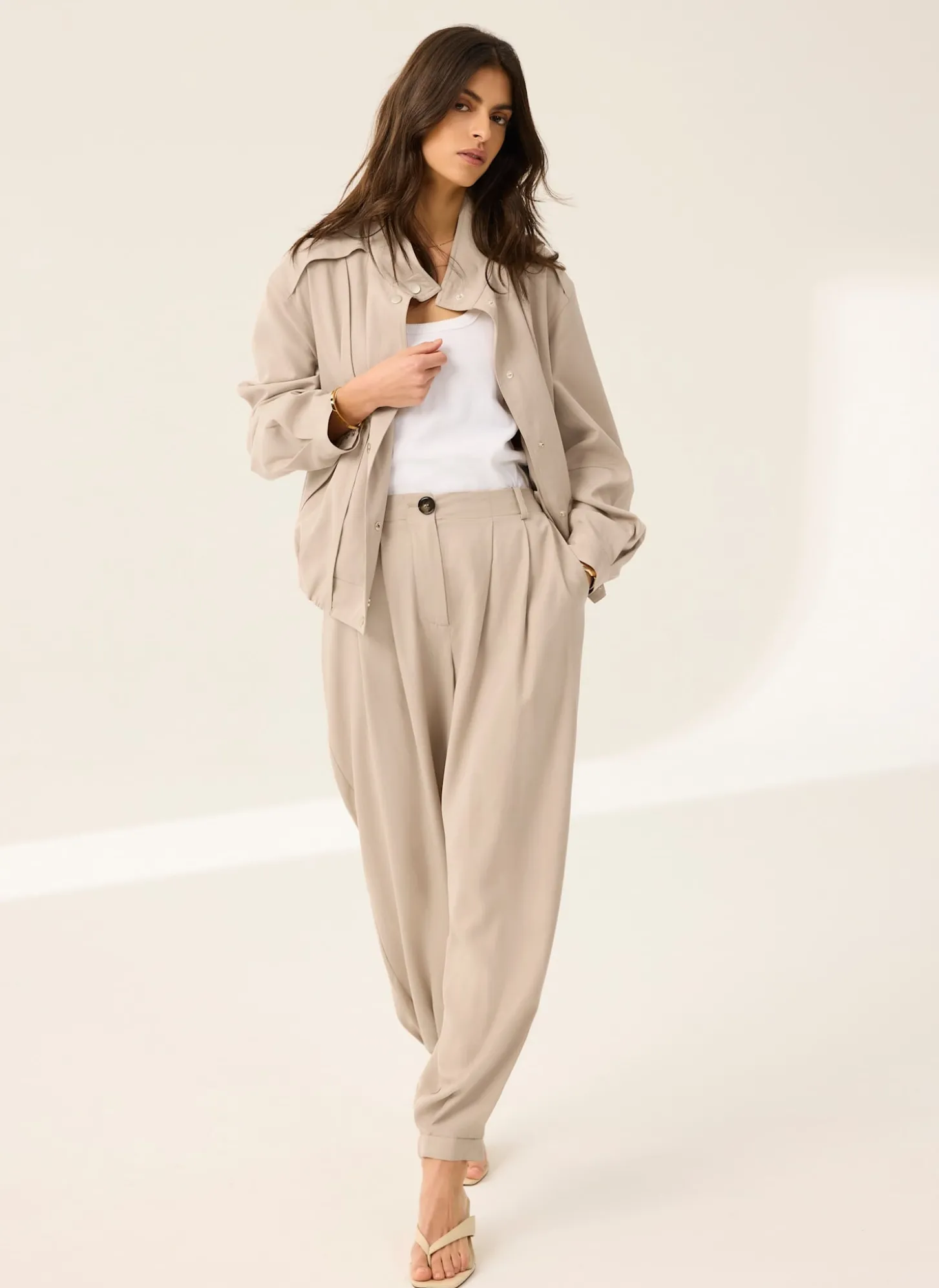 Neutral Tapered Balloon Trousers